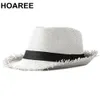 Hoaree Beach Hat Men Summer Panama Cap Casual Trilby Fedora Hat Męska słoma kapelusz UV Ochrona szerokość Brim Sombrero C0305 Y0910346994444442747