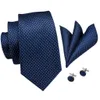 Necktie Handkerchief Set Classic Solid Gift Woven Wedding Party Silk Pocket Square Navy Blue Tie for Men