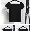 Verão Dois Peça Camisetas Conjuntos Mulheres Off Ombro Crop Tops + Cintura Alta Imprimir A linha de saia de linha com cinto trançado livre 210730