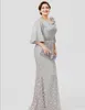 Gris Sier Mother of the Bride Robes Half mancheve Lace Mermaid Wedding Guest Robe plus taille Formez Evening Wear Robes 0431