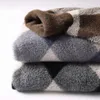 Мужские свитера Ebaihui Turtleneck Argyle Pullover Faux Mink Cashmere Теплый сгущает вязание контрастный цвет досуг мешковатый джемпер