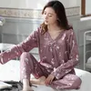 Plus storlek 4xl pyjamas sätter v-nacke damer pyjama sätter långärmad bomull sovkläder kvinnlig pyjamas hem kläder nattklänning hemwear 210622