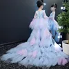 2021 Vestidos de menina de flor bonito para casamento Alta baixa 3D Floral Appliques Fiered Saias Girls Pageant vestido uma linha crianças vestidos de festa de aniversário