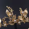Baroque Vintage Feuille d'or Branche Diadèmes de mariée Couronne Coiffes Brillant Perles Pageant Couronnes Accessoires de cheveux de mariage 210707