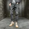 Commercio all'ingrosso 2020 moda hip hop street cargo grigio scuro lavato cotone non stirato strappato jeans skinny da uomo a vita media homen X0621