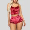 Damska odzież sutowa kobiety spaghetti paski aksamitne piżamy z szortami piżama zestaw sexy 2pcs 2021 -sale