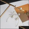 Stud Earrings Jewelry Fashion Ear Pearl Long Simple Geometric Three Pieces Pearls Retro Gold Chain For Women Drop Delivery 2021 W2Vmd