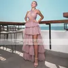 Rose à plusieurs niveaux Tulle robe de bal haut bas 2022 licou cou célébrité robes de soirée sur mesure robe de soirée￩e de mariage