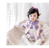 Newborn Infant Girls Knitted Clothing Set Love Jacquard Jacket Coat With Suspenders Short Pants Romper Wool Sweater Two-Piece Soft Outfits