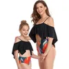 Summer Family Matching Swimsuit 2pcs Sets Bikini Soild Top Wave High Waist Swimming Trunks Mother Daughter E2101 210610