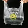 50 pçs / pacote transparente smiley face colete de embalagem saco de embalagem supermercado compras portátil biodegradável saco de frutas plásticas takeaway