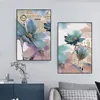 Nordic Style Art Cuadros Prints Muurdecoraties Canvas Schilderijen Roze Blauwe Bloemen Poster Gouden Lijnen Bloemen Kamer Home Decor