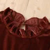 Automne hiver 2020 nouvelles filles robe à manches longues velours col roulé marron plissé solide mignon doux bébé Vestidos 2-6T Q0716