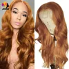 Perruques en dentelle Ginger Blonde Body Wave Transparent Péruvien Avant Cheveux Humains Orange Bouclés Partie 150% Remy