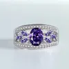 Fashion Female Rings 925 Sterling Silver Flower Shaped Amethyst Wedding Ring for Women Girls Nice Gift for Birthday