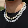 Łańcuchy męskie Iced Out 12mm kwadratowy diamentowy naszyjnik Hip Hop Bling kobiety modny Miami kubański krawężnik Link Chain bransoletka Hipster biżuteria punkowa