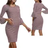 Schwangerschaftskleid Mode Schwangere Frauen Freizeitkleider Damen Gestreifter Rundhalsausschnitt Ausgestellte Ärmel Umstandskleid Kleidung Q0713
