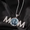 2021 Hip Hop Initial Letter MM Custom Iced Out Round Diy Photo Pendant Necklace Twist Chain Bling Cubic Zirconia Memorial Charm Jewelry Birthday Gifts for Mother