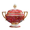 Джингджэнь оригинальный обеденный посуда Наборы костяного фарфора позолочено красными богатствами.