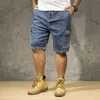 Plus Size 48 50 52 Men's Loose Blue Denim Shorts Summer Big Pocket Straight Jeans Cargo Male Brand 210714