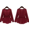 Women Ruffle Tunic High Waist Solid Blouse Cotton Linen Peplum Sashes Shirts Long Sleeves Drawstring Lace up Tops Plus Size 5XL 210308