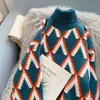 Ebaihui Mode Kvinnors Turtleneck Sweater Korean Winter Pullover Oversized Långärmad Stickad Lady Argyle Tröjor 211221