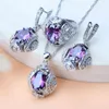 Sier 925 Bridal Jewelry Sets Women Wedding Purple Cubic Zirconia Costume Jewelry Bracelet Ring Earrings Pendant Necklace Set