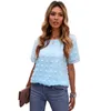 Chiffong Sheer Blusar Kvinnor Sommar Polka Dot Top Broderi O-Neck Kortärmad Lös Casual Fashion Plus Storlek Vit Gaze Shirt