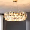 LED moderne rond doré fer ClearGray cristal Lustre ovale lumière Lustre Suspension Luminaire Lampen pour salle à manger