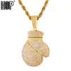 Hip Hop Gold Color Bling Full Zirconia Gelado Fora Luvas de Boxe Pingentes Colares para Homens Jóias