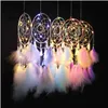 Nieuwhandmade LED Maan Licht Droomvanger Veren Auto Home Muur Opknoping Decoratie Ornament Gift Dreamcatcher Windgong 10 kleuren RRA10426