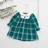 2021 Roupas Infantil Outono New Peter Pan Collar Crianças Vestido Grade Moda Menina Vestido Coreano Versão Princesa Dr19143 Q0716