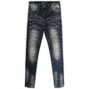Italiaanse stijl mode mannen jeans retro blauwe elastische katoenen slanke pasvorm gescheurd voor streetwear vintage designer denim broek