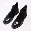 男性冬のブーツ本物の牛の革のチェルシーブーツブローグカジュアルアンクルアンクルフラットシューズ快適な品質ソフト2021ブルゴーニュブラック