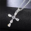 Crystal Cross Stone 925 Sterling Silver Pendant Chain Necklace Women Jewellery