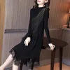 Robes décontractées 2021 Vintage femme noir Maxi automne hiver grande taille à manches longues robe élégante femmes moulante fête Vestidos Y544