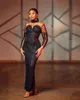 2022 Plus Size Arabski ASO EBI Czarny Sparkly Sexy Prom Dresses Cekinowe Koronki Zroszony Wieczór Formalna Party Druga Recepcja Urodziny Suknie Zaręczynowe Dress Zj155