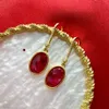 Groothandel-HBP luxe pure tremella nagel mode japanse en koreaanse oorhaak eenvoudige inleg 9 * 11 rode korund veelzijdige vrouwelijke sieraden