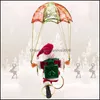 Decorazioni Giardino domestico festivo Babbo Natale elettrico Rotazione sospesa Paracadute Girare Ciondolo musicale Regalo di Natale per bambini Festa giocattolo Su