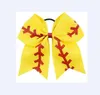 6 Sztuk 18 Kolory 7 cali Glitter Rugby Baseball Siatkówka Softball Softball Cheer Bows Elastic Dla Girl Cheerleading Hair Bow Ponytail Holder Holder Heatwear