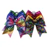 DHL Fast Ship 8 inches Solid Ribbon Cheer Bow för tjejer Boutique Stor Cheerleading Hair Bow Women Lady Sequined