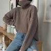Женские свитера женские свитер простые плетение все матч осень зима сплошной цвет высокой шеи свободно вязаный пуловер теплый одежда уличная одежда