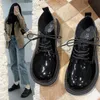 Frühling Herbst Frauen Oxford Schuhe Schwarz Lace Up Patent Leder Casual Schuhe Runde Kappe Lolita Schuh Frau Wohnungen mujer 8905N