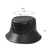 Berets Faux Leather Bucket Hat Women Reversible Pu And Cotton Soild Sun Fashion Autumn Waterproof Fisherman Hats 2021