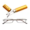 Outros acessórios de moda 1 PCS Óculos de leitura Metal Frame Resina com caixa de tubo Mini portátil para mulheres homens retro negócios eyegla241z