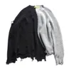 가을 겨울 남자 찢어진 구멍 패치 워크 대형 니트 스웨터 불규칙한 디자인 힙합 펑크 니트 여성 빈티지 풀오버 210909