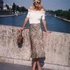 Retro High Waist Leopard Print Satin Skirt like Silk Summer Women Elastic Mid Long A-line Skirts Femme 210621