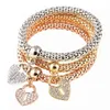 3 Pcs/Set Owl Crown Metal Charm Bracelets&Bangl Rose Gold Color Elephant Heart Pendant Rhintone Bracelet Women 18cm