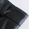 Traf faux läder byxa za svart hög midja kvinna byxor höst mode streetwear brett ben lös s 211118