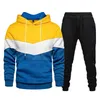 Hommes Couleur Couture À Capuche Et Pantalon Costume Sportswear Survêtements Casual Deux Pièces Ensembles Hommes Sports Jogging Costume Automne Hiver 211123